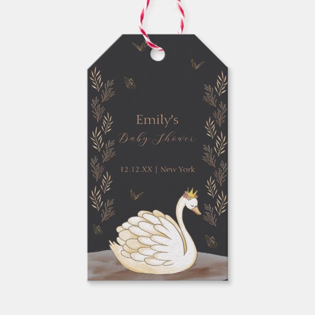 Black Guld Princess Svan Butterfly Baby Shower Presentetikett (Framsidan)