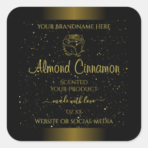 Black Guld Product Labels Glitter Sprinkles Blommi Fyrkantigt Klistermärke