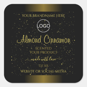 Black Guld Product Labels Glitter Sprinkles Logoty Fyrkantigt Klistermärke