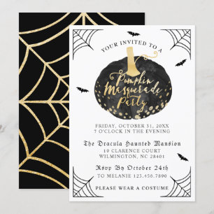 Black & Guld Pumpkin Masquarade Halloween fest Inbjudningar