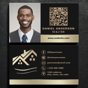 Black Guld QR-kod Photo Real Gods Realtor Visitkort