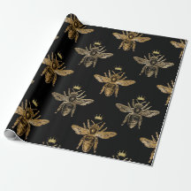 Black & Guld Queen Bee Wrapping Papper