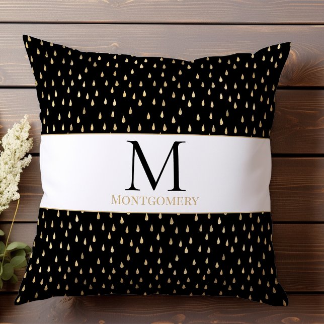 Black Guld RaindroModern Trendig Monogram Kudde (Skapare uppladdad)