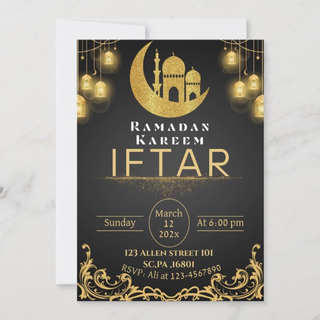 Black & Guld Ramadan Iftar Party Inbjudningar (Framsida)