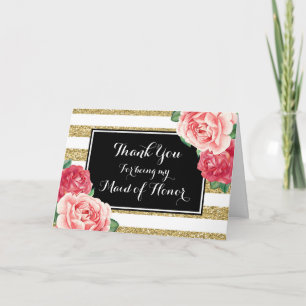 Black Guld Rand Rosa Blommigt Tack Maid of honor Kort