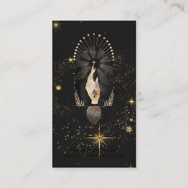 *~* Black Guld Rays Mystic Hand Snake Stars Visitkort (Framsida)