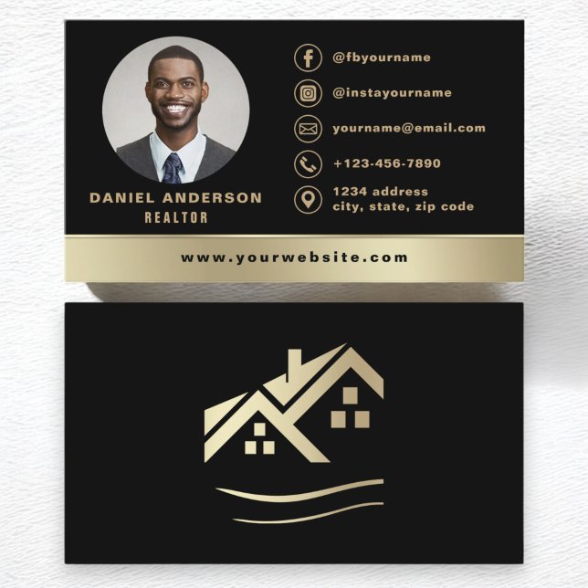 Black Guld Real Gods Realtor Photo Logotyp Modern Visitkort (Skapare uppladdad)