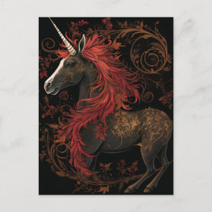 Black Guld Red Unicorn Vykort