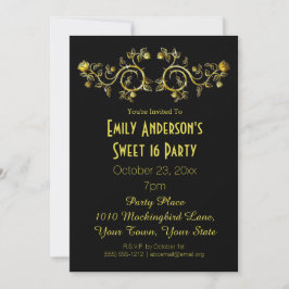 Black Guld Ro Glamor Theme Sweet 16 Birthday Inbjudningar