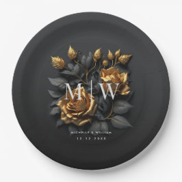 Black Guld Ro Gothic Monogram Bröllop