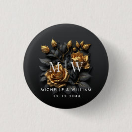 Black Guld Ro Gothic Monogram Bröllop Knapp