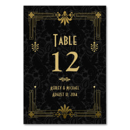 Black Guld Roaring 20:e Art Deco Bröllop Bordsnummer