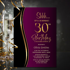 Black Guld Rosa Surprise 30års födelsedag Inbjudningar