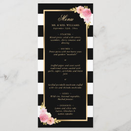 Black Guld Rosa Watercolor Blommigt Bröllop Meny
