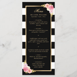 Black Guld Rosa Watercolor Blommigt Bröllop Meny
