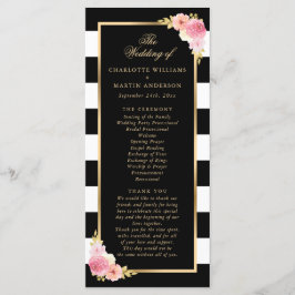 Black Guld Rosa Watercolor Blommigt Bröllop Program