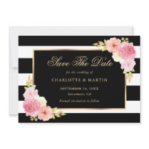 Black Guld  Rosa Watercolor Blommigt Bröllop