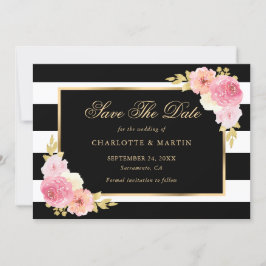 Black Guld Rosa Watercolor Blommigt Bröllop Spara Datumet