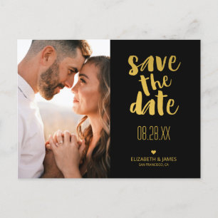 Black Guld Rustic Modern Save Date Photo Vykort