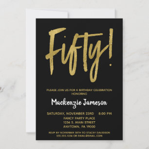 Black Guld Script 50:e Födelsedagsfest inbjudan