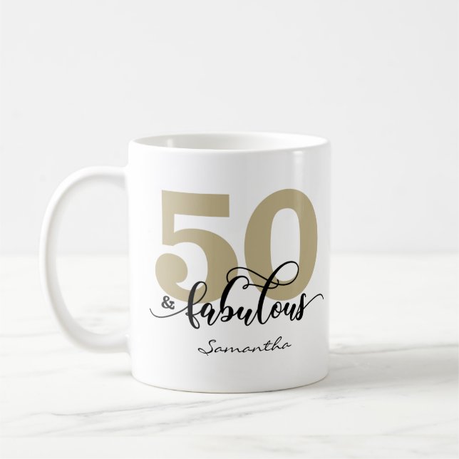 Black Guld Script 50 och Fabulous Birthday Kaffemugg (Vänster)