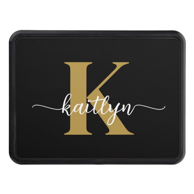 Black Guld Script Monogram Dragkroksskydd (Framsidan)