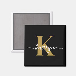 Black Guld Script Monogram Magnet