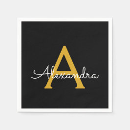 Black Guld Script Monogram Namn Modern Pappersservett
