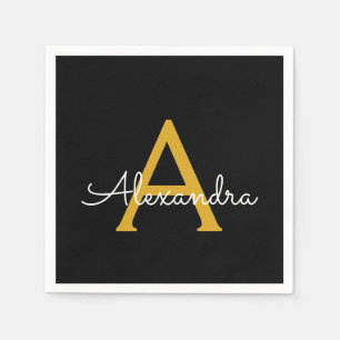 Black Guld Script Monogram Namn Modern Pappersservett