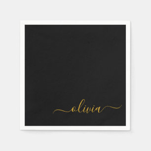 Black Guld Script Monogram Namn Modern Pappersservett