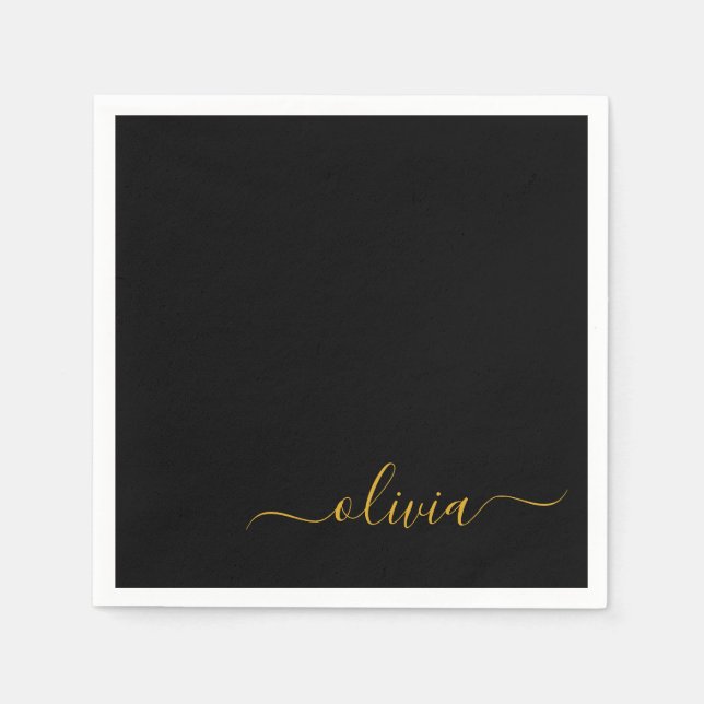 Black Guld Script Monogram Namn Modern Pappersservett (Framsidan)
