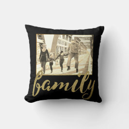 Black Guld Sepia Family Photo Kudde