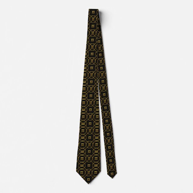 Black Guld Shiny Geometric Mönster Elegant Tie Slips (Framsida)