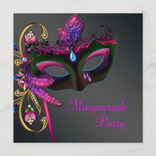 Black Guld Shock rosa MasqueraParty Inbjudningar