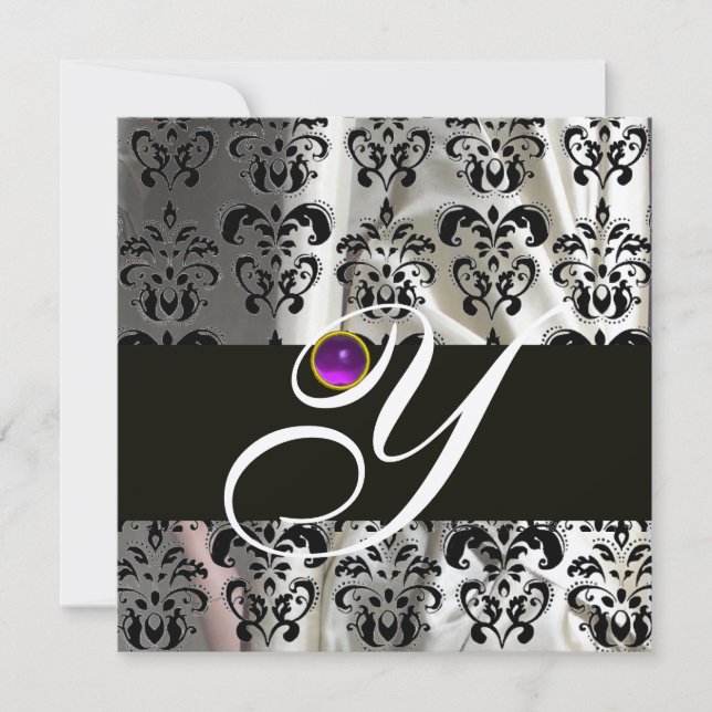 BLACK GULD SILKE DAMASK MONOGRAM LILA AMETYST INBJUDNINGAR (Framsida)