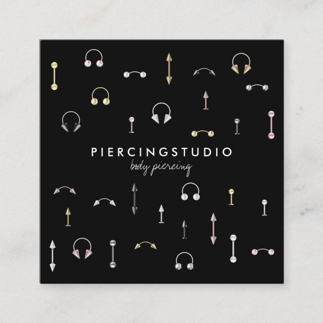 Black Guld Silver Rosa Body Piercing  Fyrkantigt Visitkort (Framsida)
