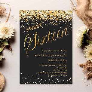 Black guld, skript elegant Sweet 16 Inbjudningar
