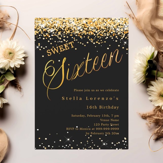 Black guld, skript elegant Sweet 16 Inbjudningar (Skapare uppladdad)