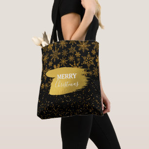 Black & Guld Snöflingor Stars God jul Tygkasse