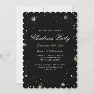 Black Guld Snöflingor Stars jul Party Inbjudningar