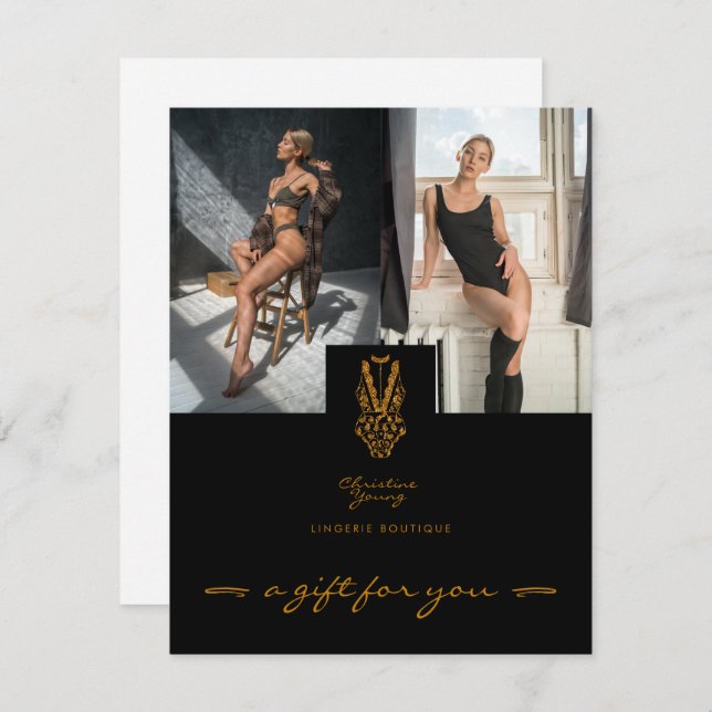 Black Guld Snöre Lingerie Boutique-presentkort (Fram/baksida)