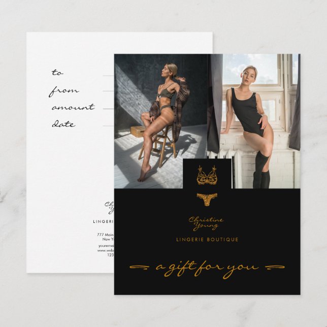 Black Guld Snöre Lingerie Boutique-presentkort (Fram/baksida)