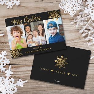 Black & Guld SnowFlake 3 Photo Collage jul Julkort