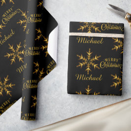 Black Guld Snowflake Add Namn God jul Presentpapper
