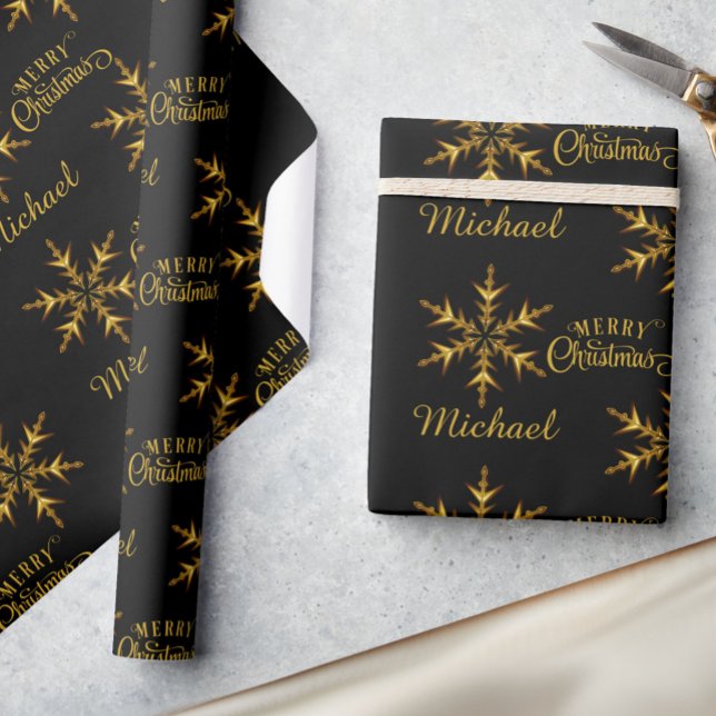 Black Guld Snowflake Add Namn God jul Presentpapper (Skapare uppladdad)