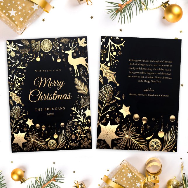 Black Guld Snyggt Festive God jul Julkort (Black Gold Stylish Festive Merry Christmas Holiday Card)