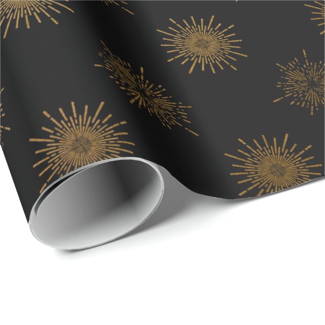 Black Guld Sol Stals Galaxy Elegant Chic Presentpapper (Rullad Hörn)