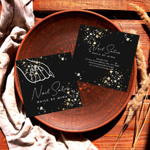 Black Guld Specks Hand Nail Salon Fyrkantigt Visitkort
