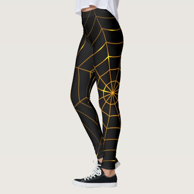 Black Guld spindelnät Halloween Design Design Leggings (Vänster)