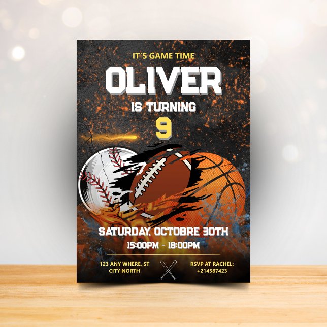 Black guld, sportpojkar Birthday Inbjudningar (Skapare uppladdad)